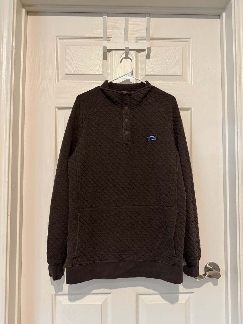 L.L.Bean Quilted Snap Pullover Sweatshirt Brown Size L Tall